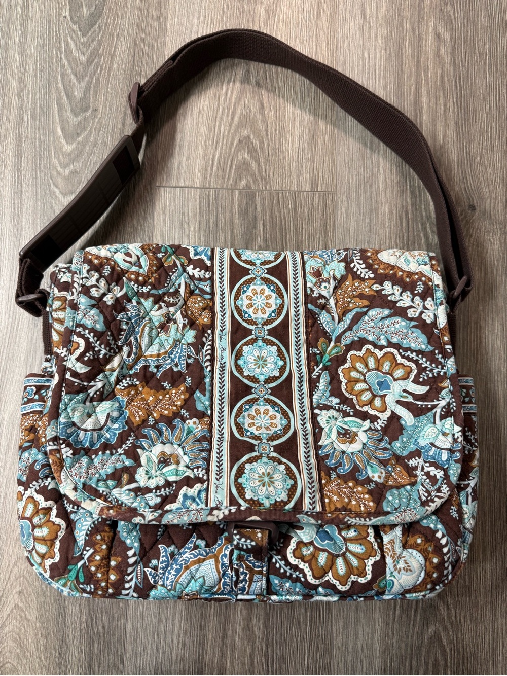 Vera Bradley Messenger Crossbody Laptop Bag Java Blue Quilted Bag Adjustable